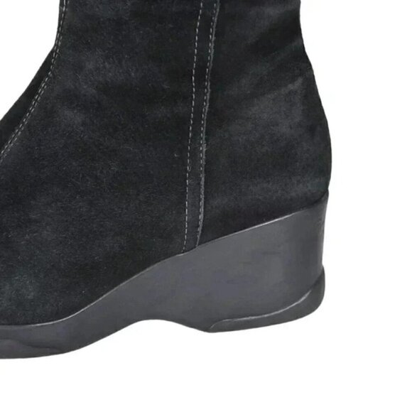 Vintage Hush Puppies Leather Suede Wedge Winter Boots Tall Black Size 9 - Picture 7 of 12